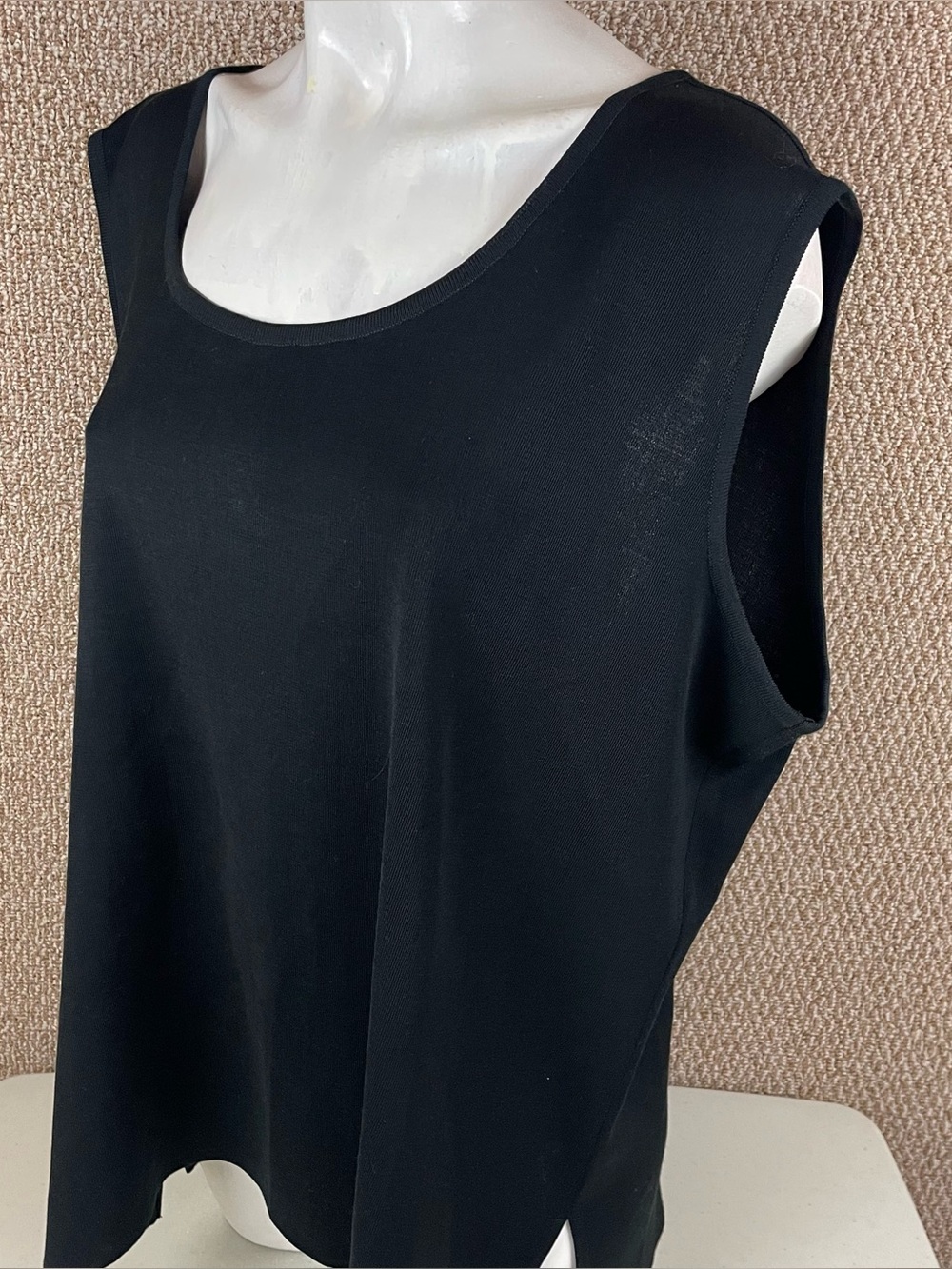 Ming Wang Shell Tank Top 3X Black Sleeveless Knit Minimalist Lagenlook T696
